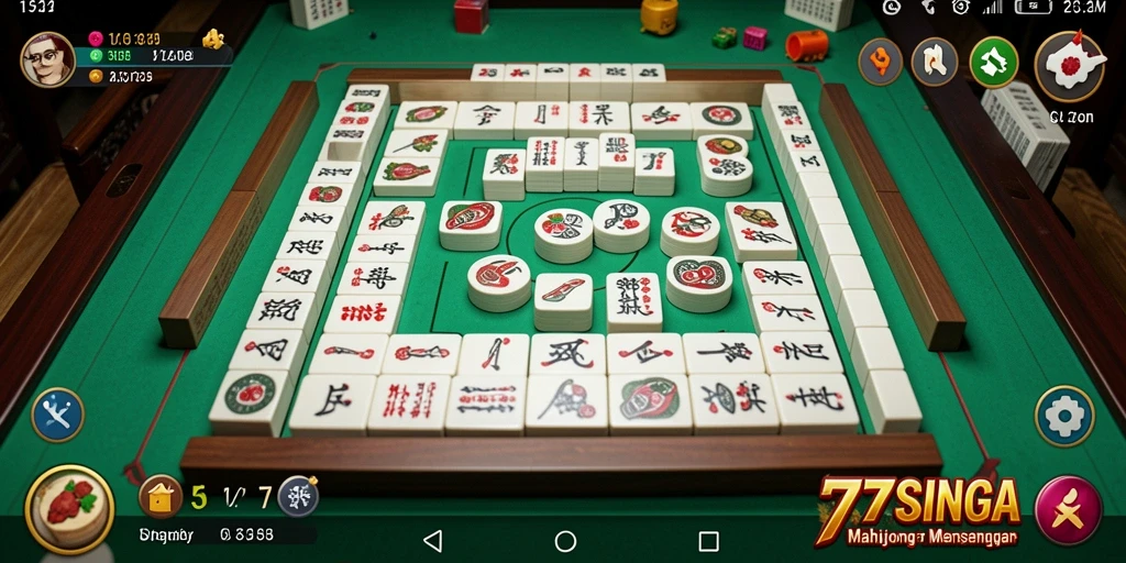 Tampilan visual gameplay seru di 77SINGA yang menampilkan ubin Mahjong.
