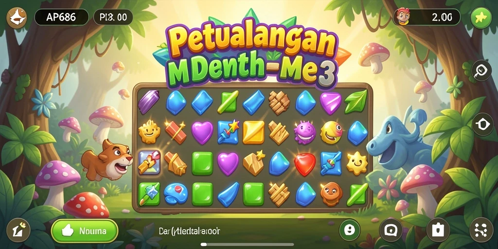 Tampilan seru dari gameplay Match-3 di AP686 dengan objek berwarna-warni.