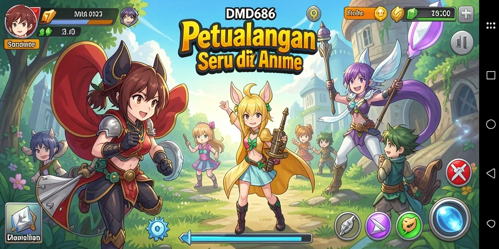Tampilan menarik dari gameplay DMD686 saat berpetualang di dunia anime.
