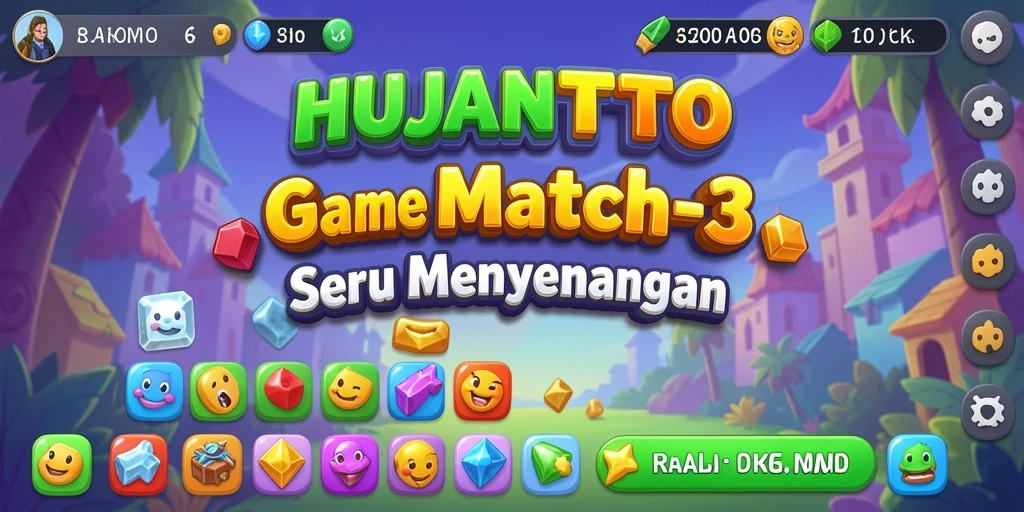 Tampilan gameplay seru HUJANTOTO dengan elemen Match-3 yang mengasyikkan.