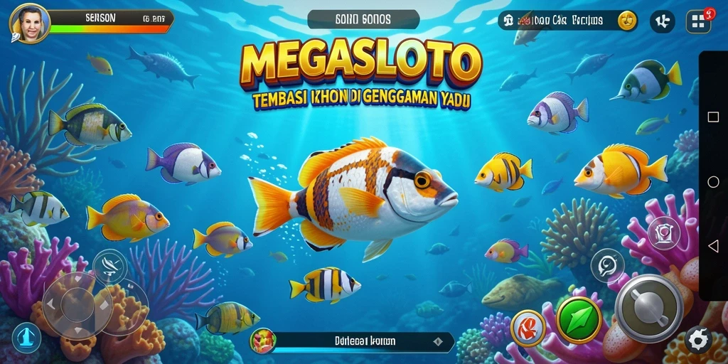 Screenshot gameplay MEGASLOTO dengan aksi menembak ikan yang seru.