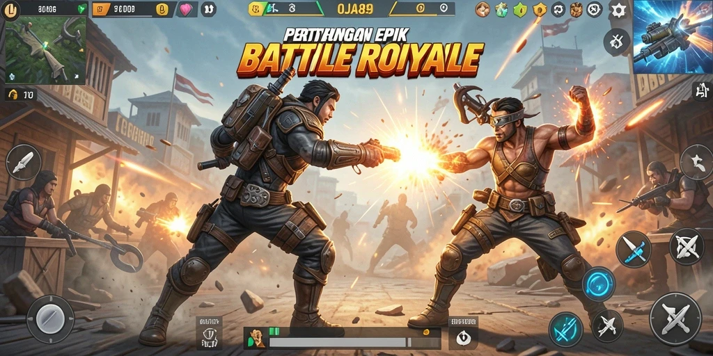 Menampilkan gameplay seru dan strategi dalam OJA89 Battle Royale.