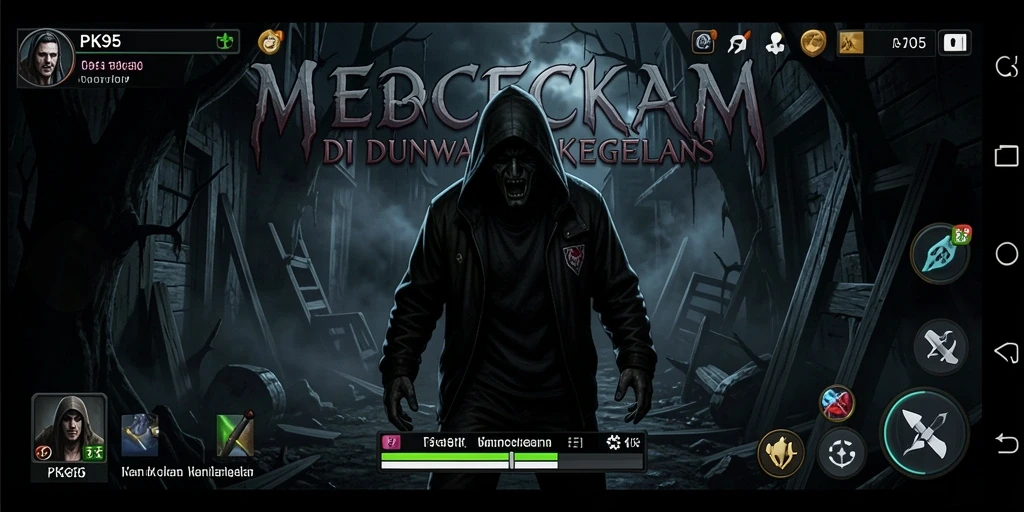 Screenshot gameplay PK95 menampilkan suasana Horror yang mencekam.