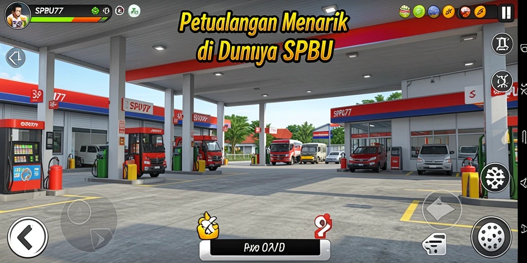 Tampilan gameplay SPBU77 yang menarik dan penuh warna.