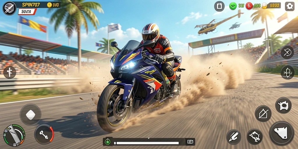Gameplay menarik SPIN707 dengan balapan motor yang cepat dan mendebarkan.