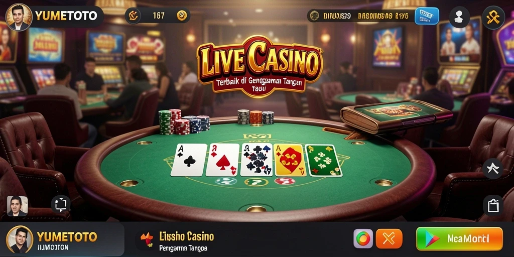 Gameplay YUMETOTO menampilkan dealer langsung dan suasana kasino yang mendebarkan.